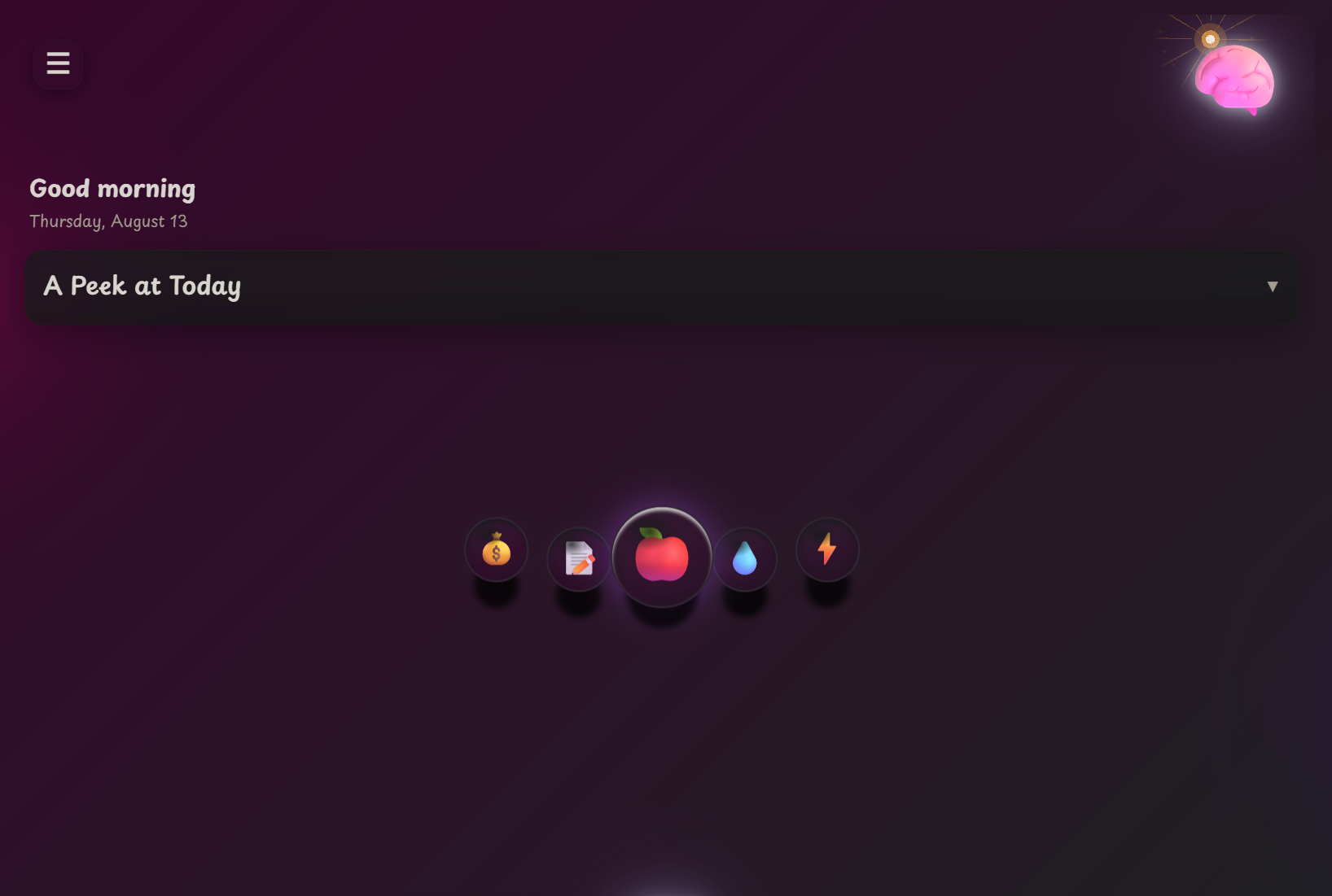 NOT10 daily overview home screen