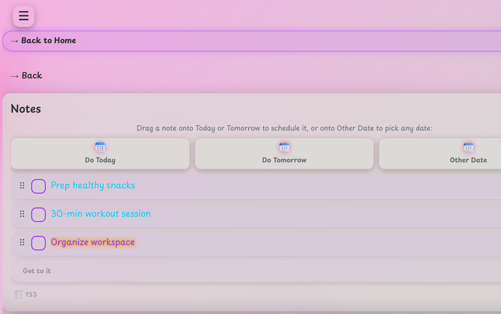 NOT10 notes drag to schedule screen